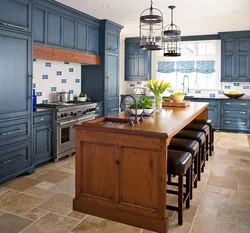 Blue brown kitchen photo