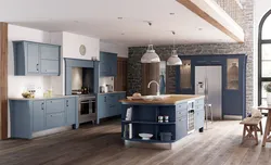 Blue brown kitchen photo