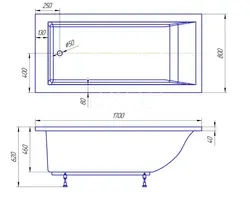 Cross-section photo of bathtub