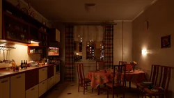Photo of the kitchen in the evening