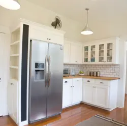 Kitchen design with wide refrigerator