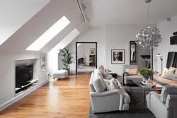 Living room design with sloping wall