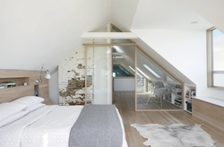 Living room design with sloping wall