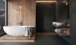 Дизайн Ванной Графит И Дерево
