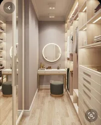 Narrow bedroom design with dressing room