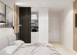 Narrow bedroom design with dressing room