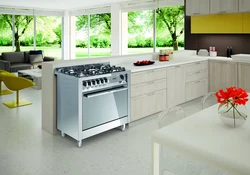 Kitchen design with stove on edge