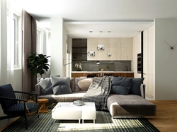 Künc divan ilə qonaq otağı mətbəx dizaynı