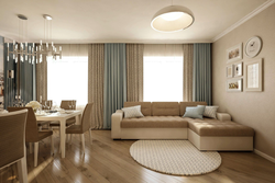 Design of a three-room apartment with a kitchen and living room