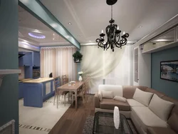 Design of a three-room apartment with a kitchen and living room