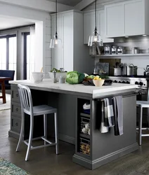 Gray kitchen design with breakfast bar