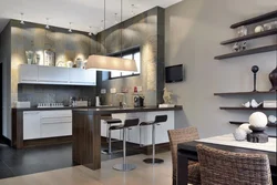 Gray kitchen design with breakfast bar