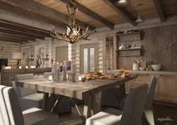 Living Room Kitchen Design In Chalet Style