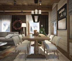 Chalet Uslubida Yashash Xonasi Oshxonasi Dizayni