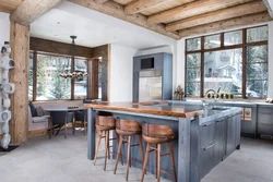 Living Room Kitchen Design In Chalet Style