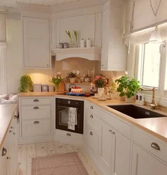 Kitchen design with hood in the corner