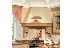 Kitchen design with hood in the corner