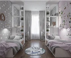 Girls bedroom design with two beds