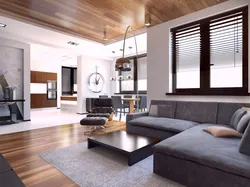 Living room design under wood in a modern style