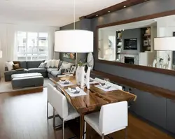 Living room kitchen design with sofa and table