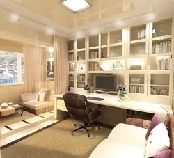 Living room with work area by the window design
