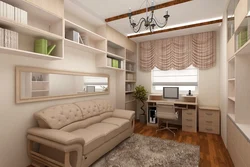 Living room with work area by the window design
