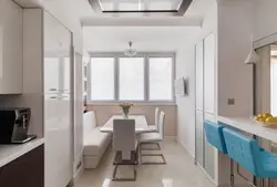 Kitchen design with balcony door and sofa