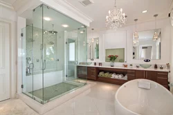 Bathroom design with a bathtub in the center