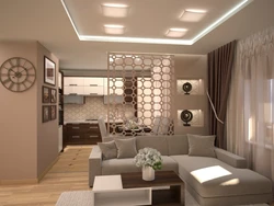 Apartment design with kitchen, living room and two bedrooms