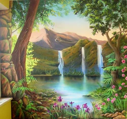 Landscapes on the wall in the apartment photo