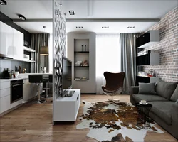 Studio apartment design 32 sq m with two windows