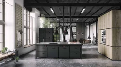 Mətbəx interyerində loft beton