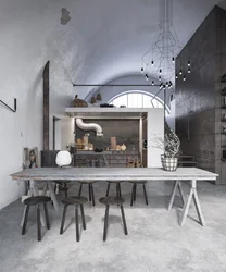 Oshxonaning ichki qismidagi loft beton