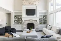 Kitchen design fireplace with TV