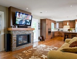 Kitchen design fireplace with TV