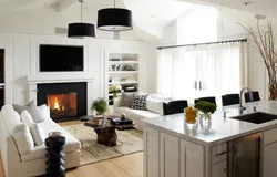 Kitchen design fireplace with TV