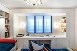 Bedroom with window sill table design