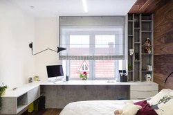 Bedroom with window sill table design