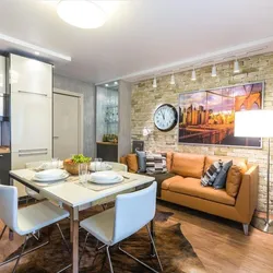 Loft kitchen design with sofa
