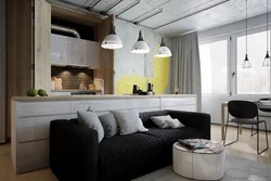 Loft kitchen design with sofa