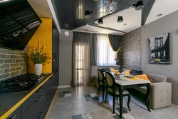 Loft kitchen design with sofa