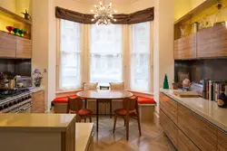 Kitchen design bay window with sofa