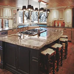 Kitchen design with sink in the middle