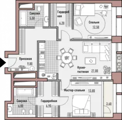 Design of 3 apartments with dressing room