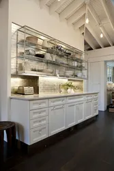 Kitchen with glass shelves design