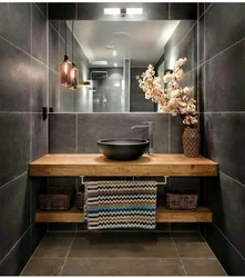 Қара шкафы бар ванна бөлмесінің дизайны
