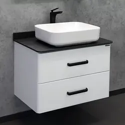 Bathroom design with black cabinet