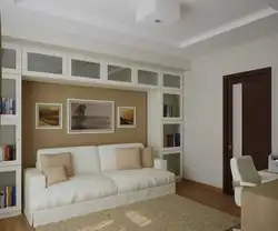 Living room design with sofa and wardrobe