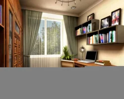 Бір терезесі бар пәтердегі кеңсе дизайны