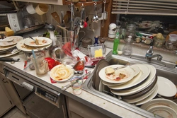 Washing dishes in the kitchen photo